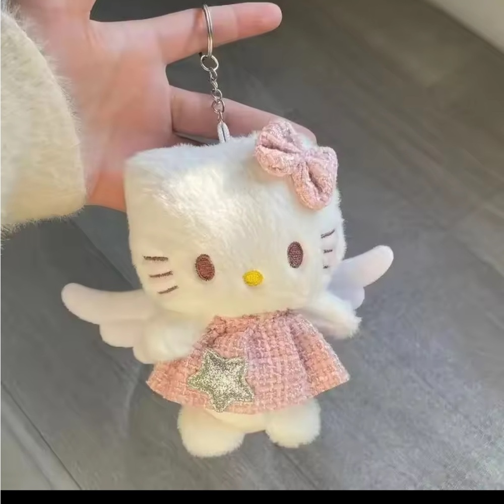 New Cute Hello Kitty Angel Plush Keychain